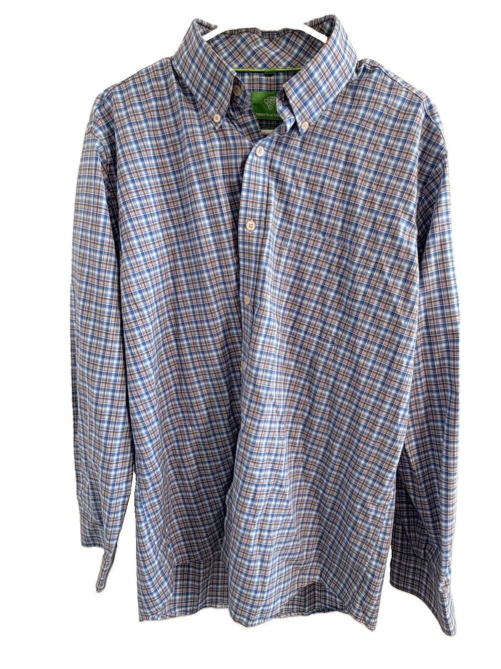 Forsyth of Canada Men's L/G Plaid Non-Iron Button Down Shirt Blue Brown Cotton